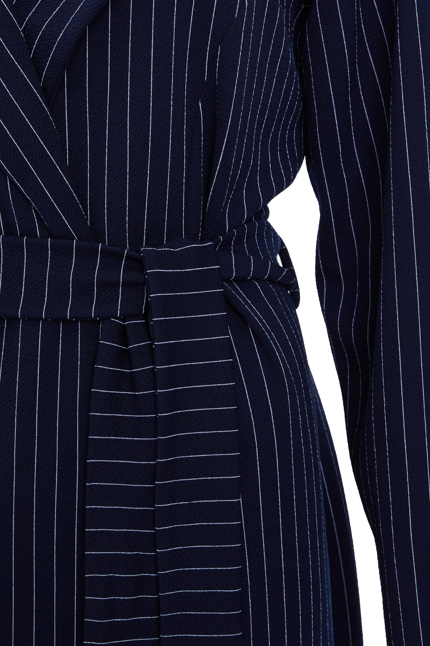 Navy Pinstripe Tie Belt Duster Coat