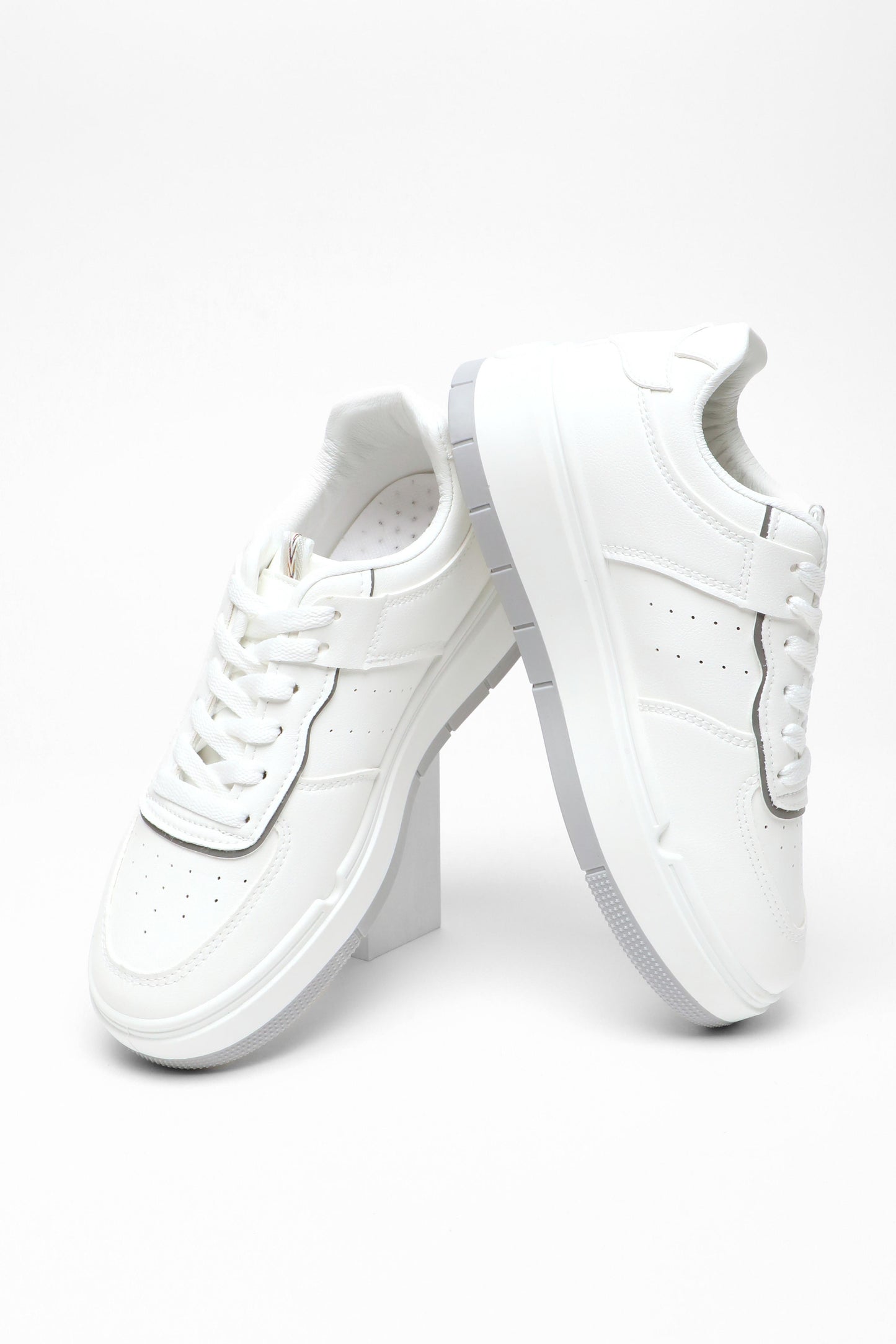 White Faux Leather Chunky Trainers