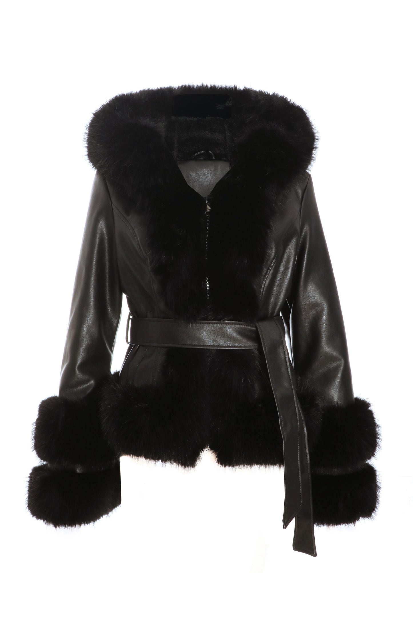 Black Faux Leather Peplum Jacket