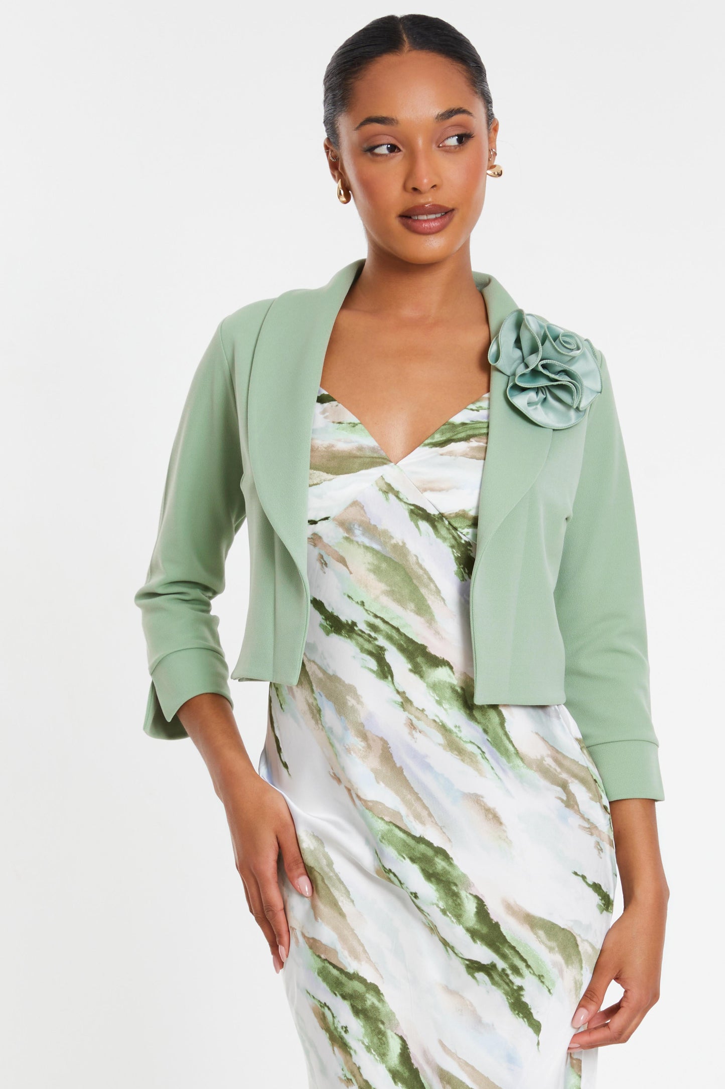 Sage Green Corsage Crop Jacket