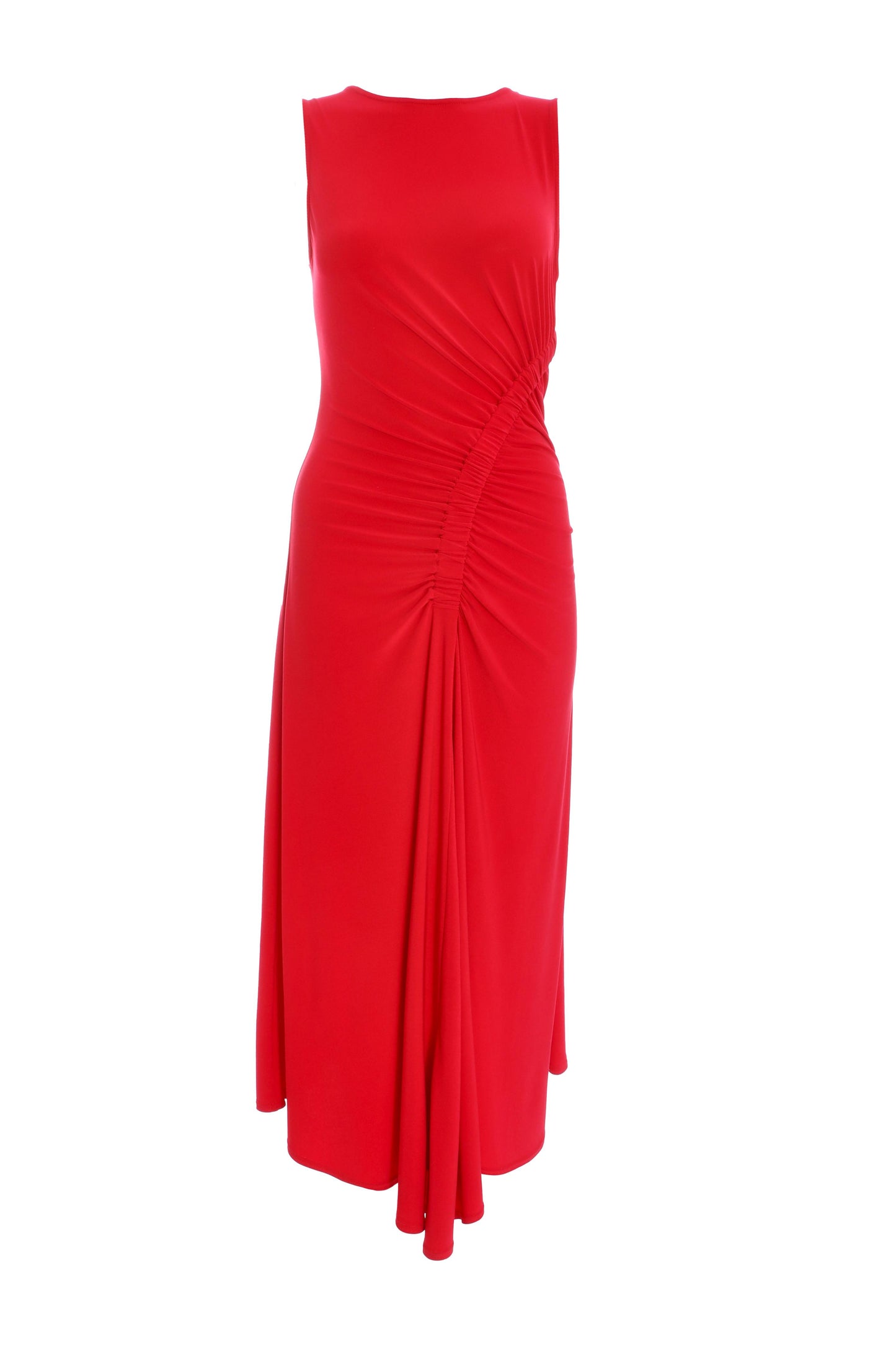 Red Ruched Side Midi Dress