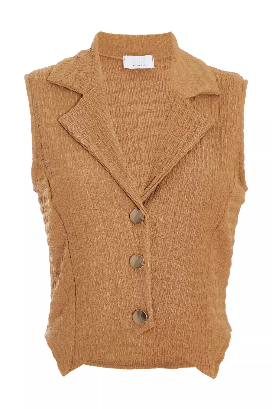 Brown Textured Button Down Sleeveless Waistcoat