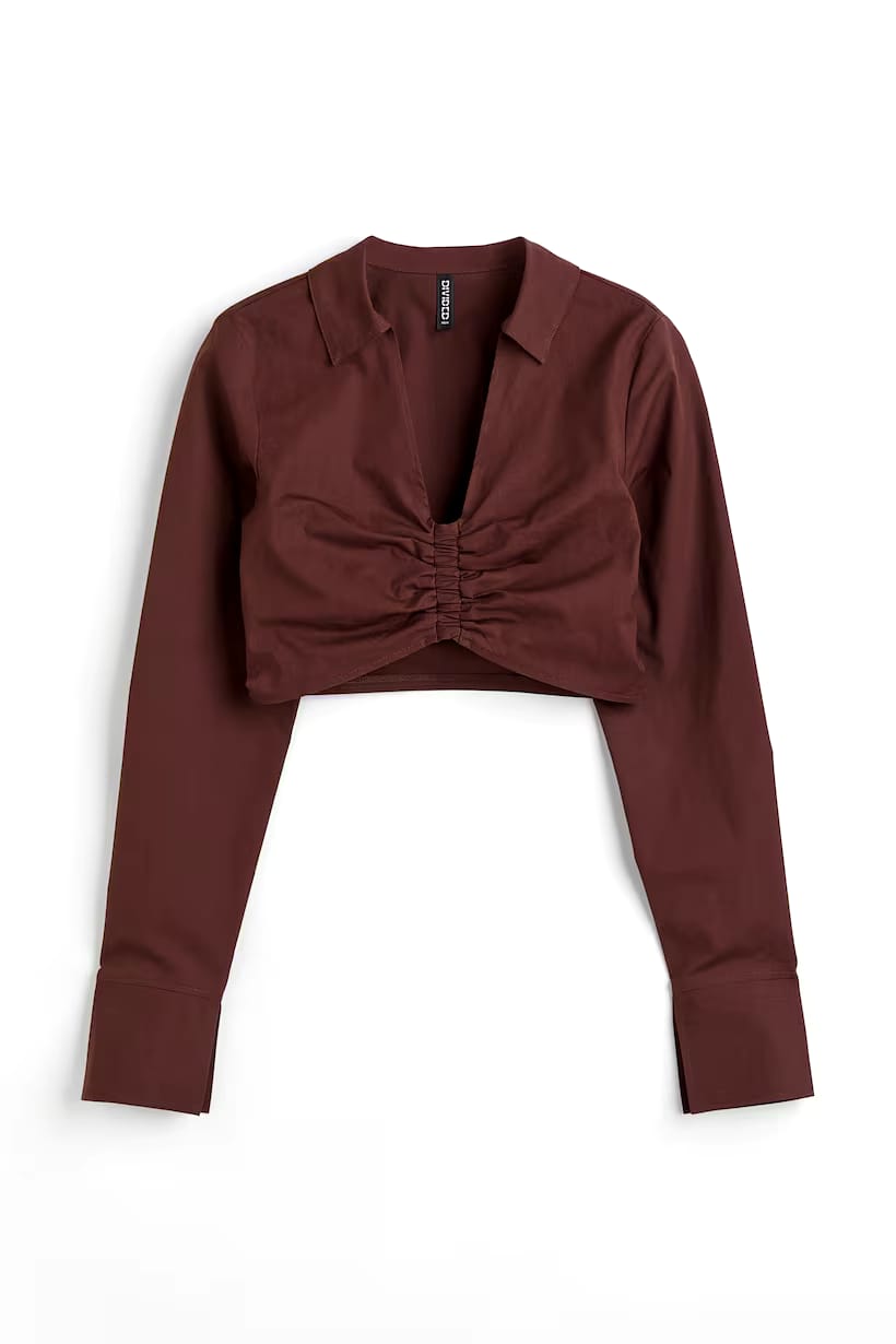 CROPPED GATHERED SHIRT â€” L