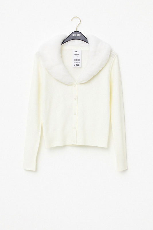 CREAM KNT FUR COLR L.SLV CROP CARDI