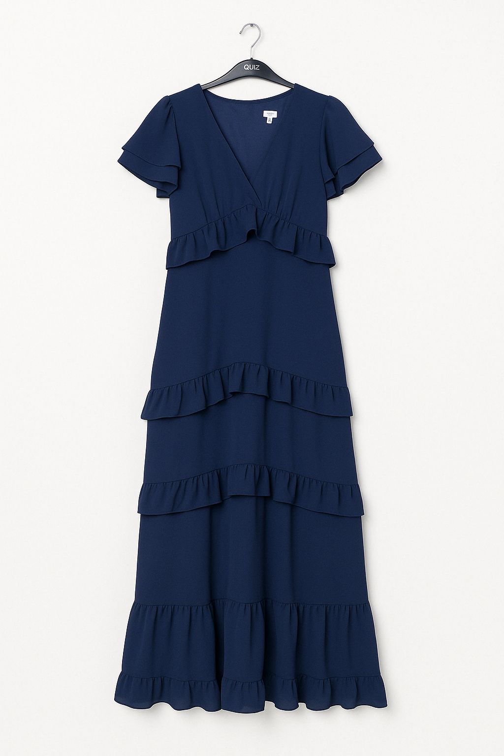 Navy Chiffon V neck Frill Maxi Dress â€” 14