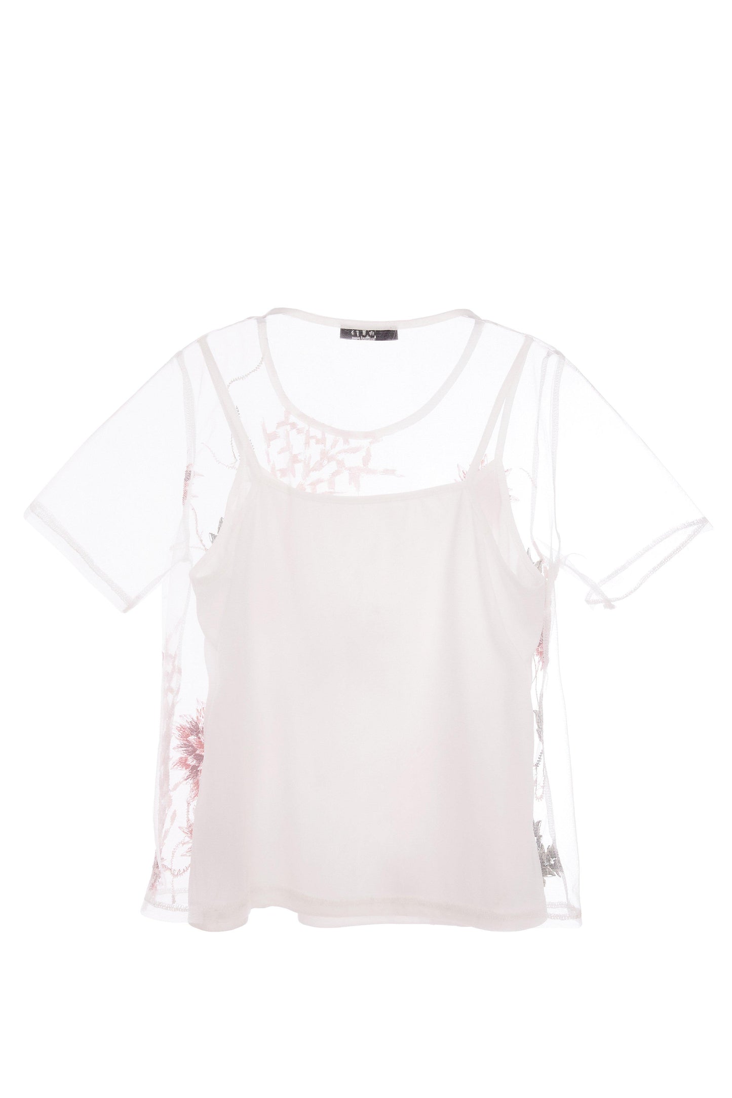 White Mesh Embroidered Short Top