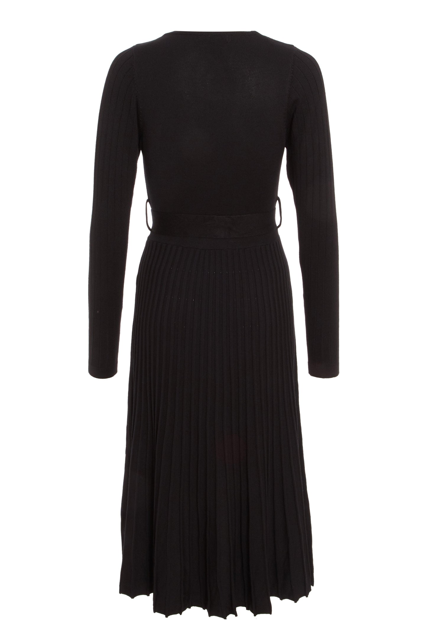 Black Knitted Pleat Midi Dress