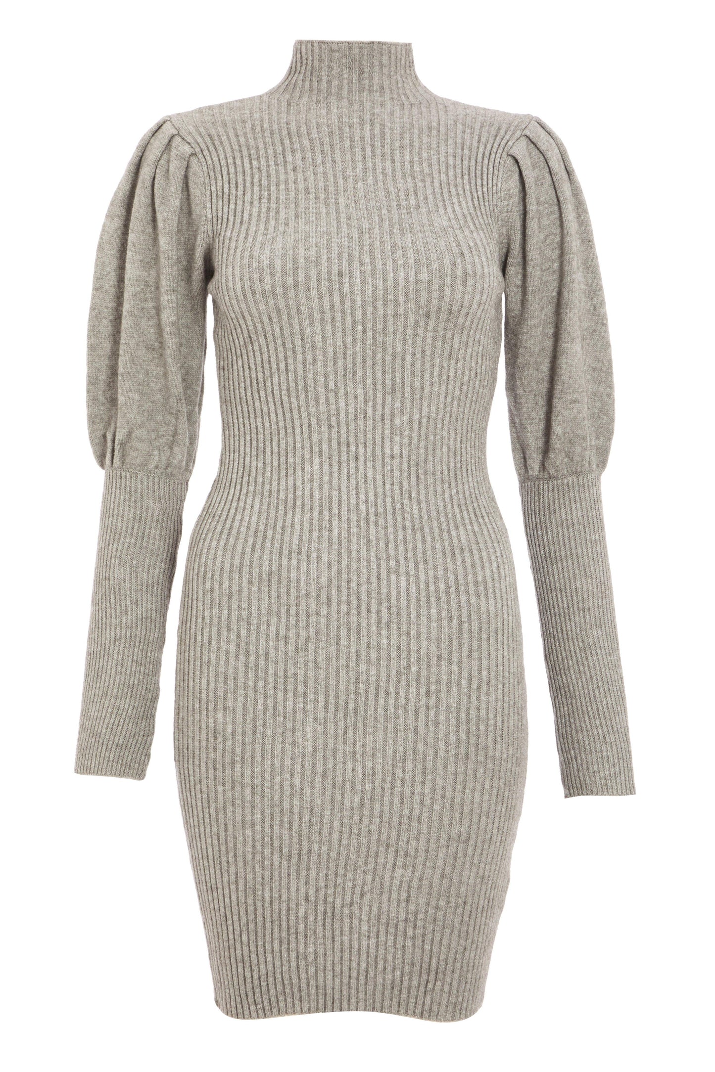 Grey Puff Sleeve Knitted Jumper Dress
