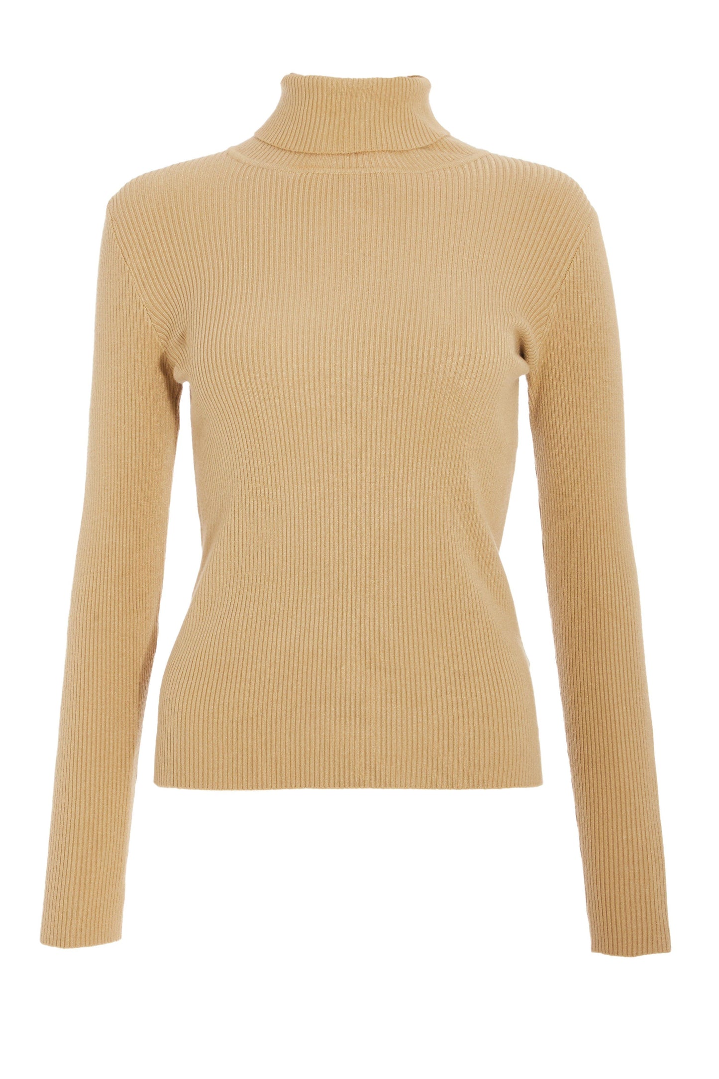 Camel Knitted Roll Neck Top