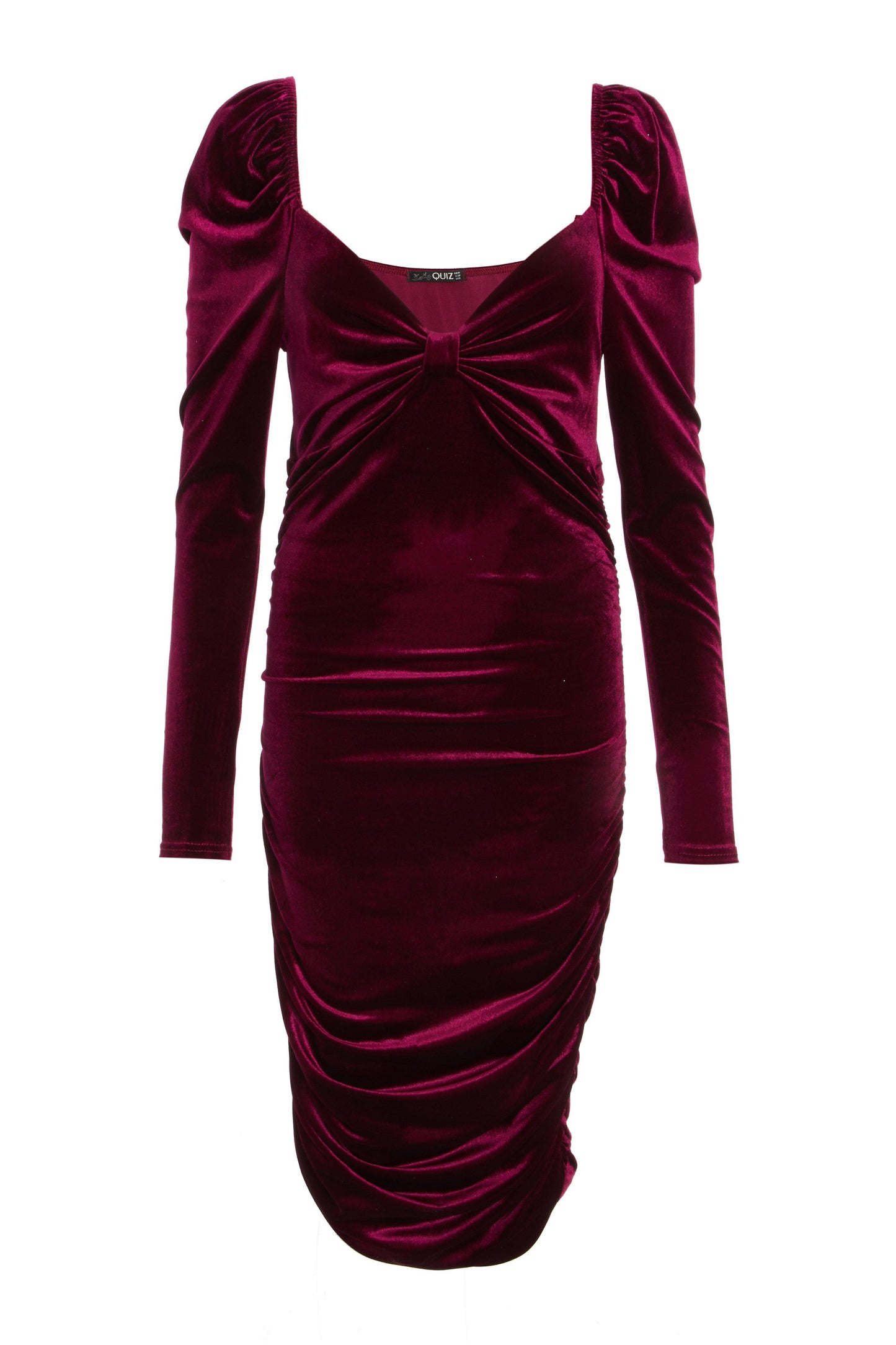 Berry Velvet Knot Front Midi Dress