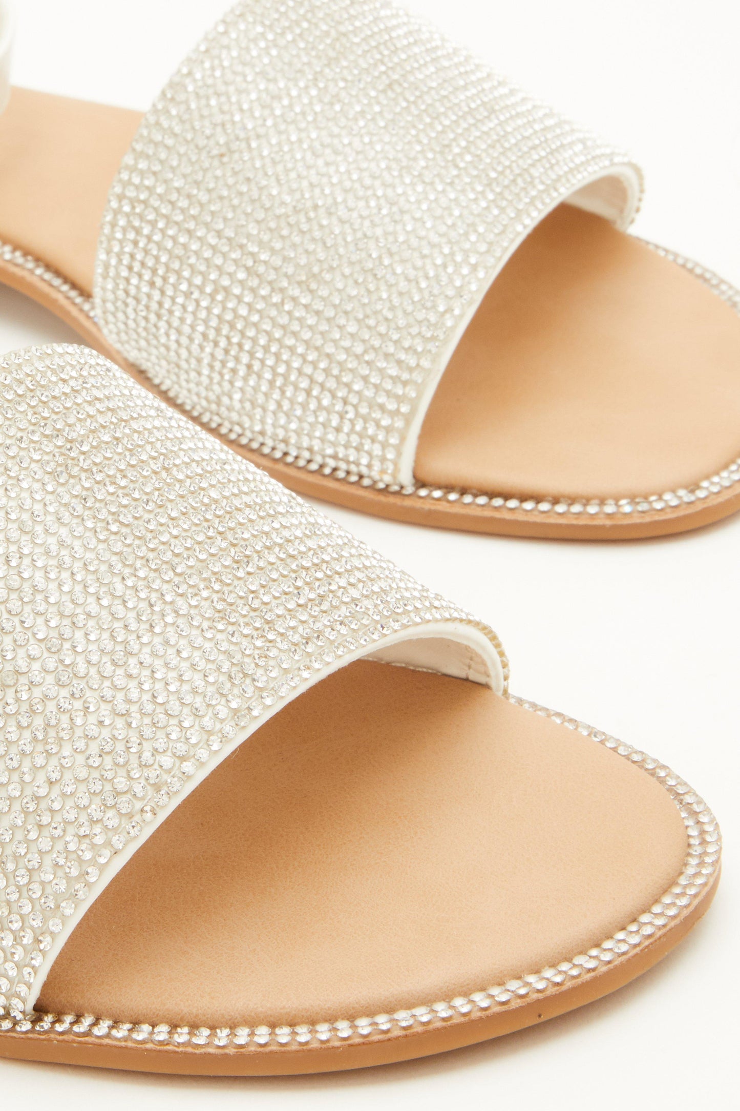 White Diamante Flat Sandals