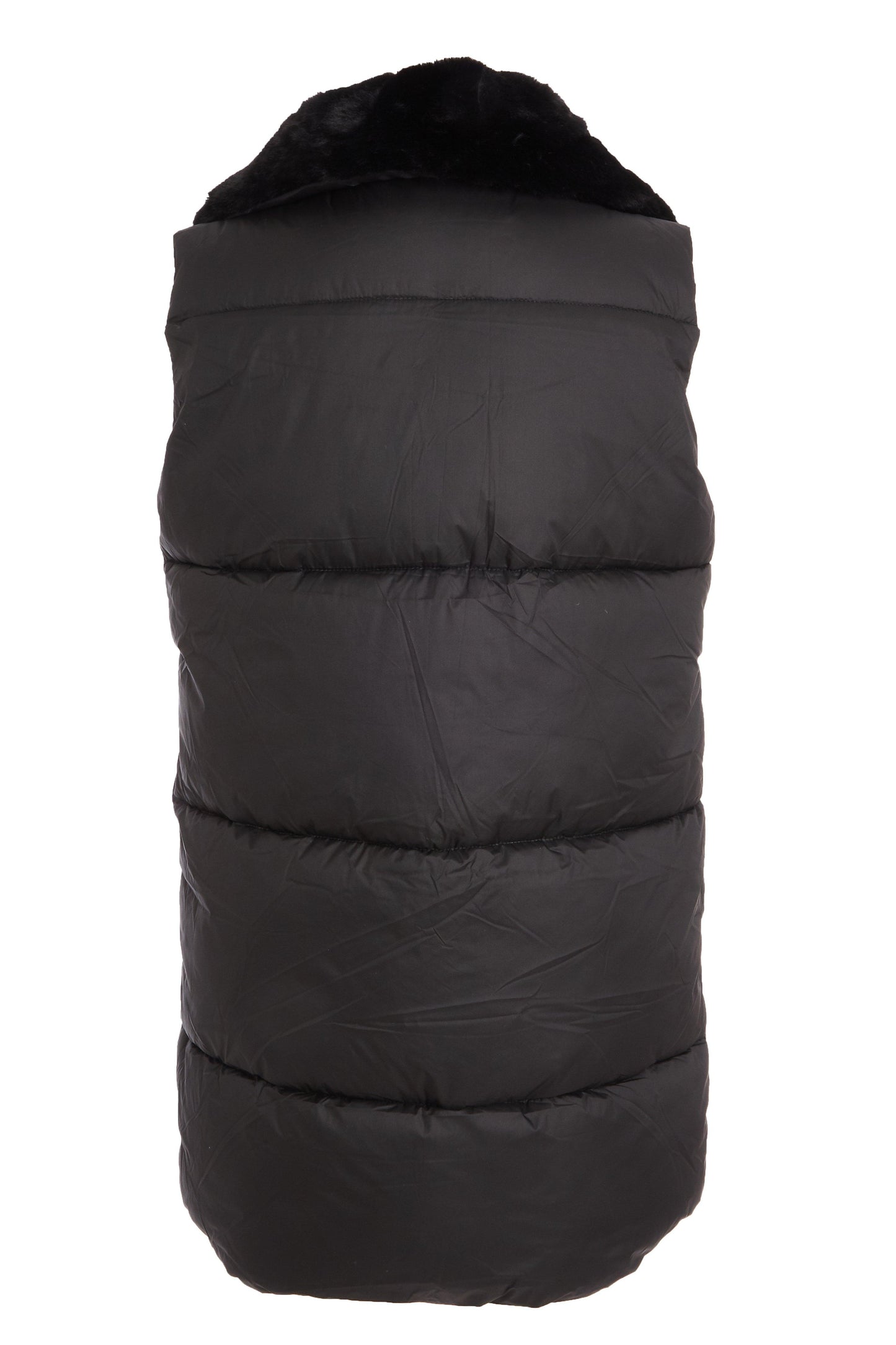 Black Padded Faux Fur Collar Gilet