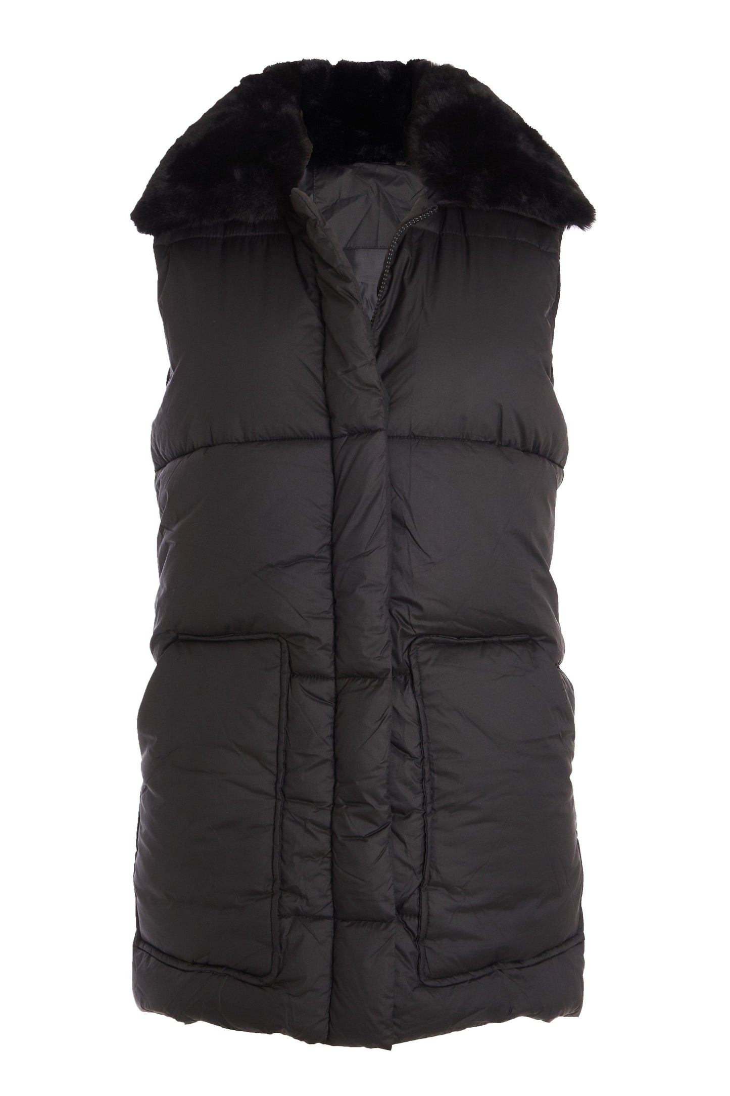 Black Padded Faux Fur Collar Gilet