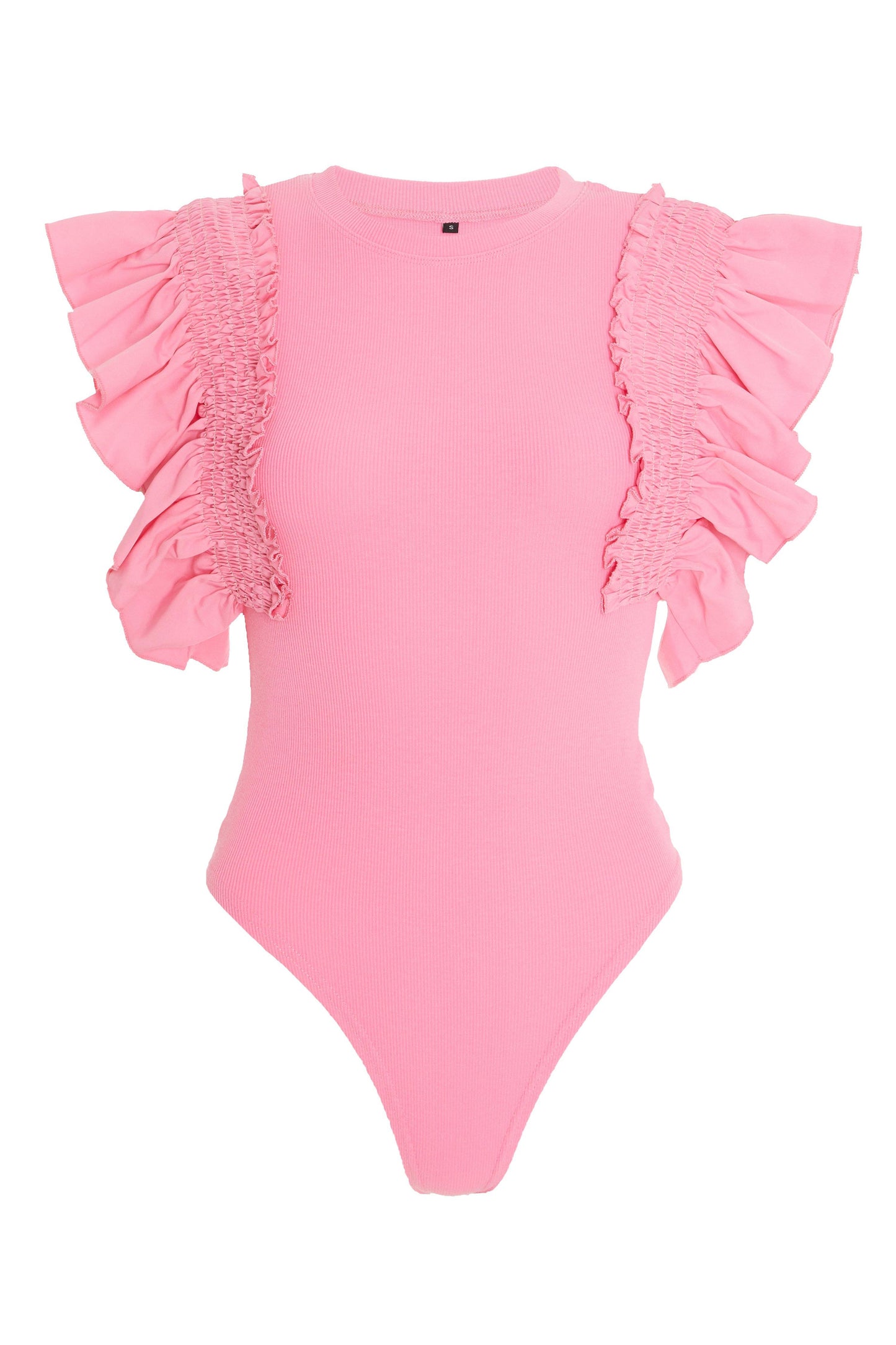 Pink Ribbed Frill Sleeve Bodysuit