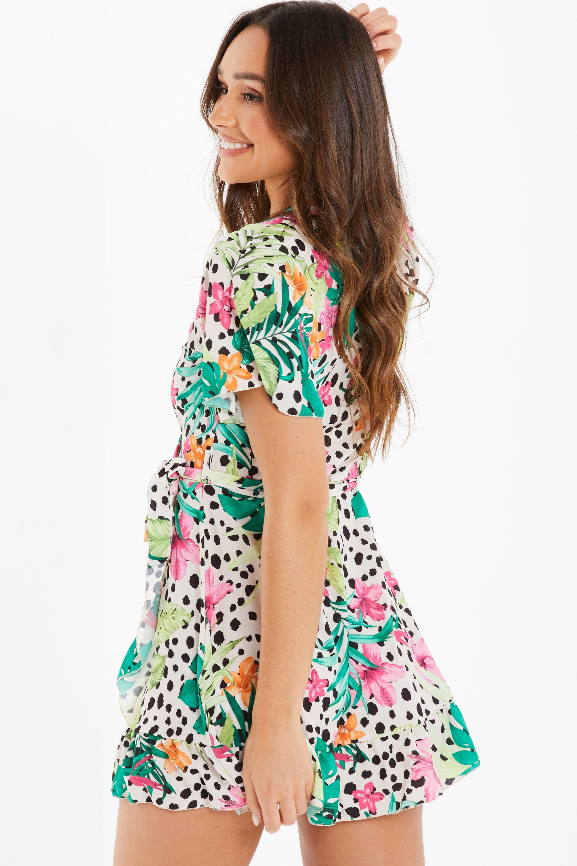 Multicoloured Tropical Print Mini Skater Dress – Quiz Clothing