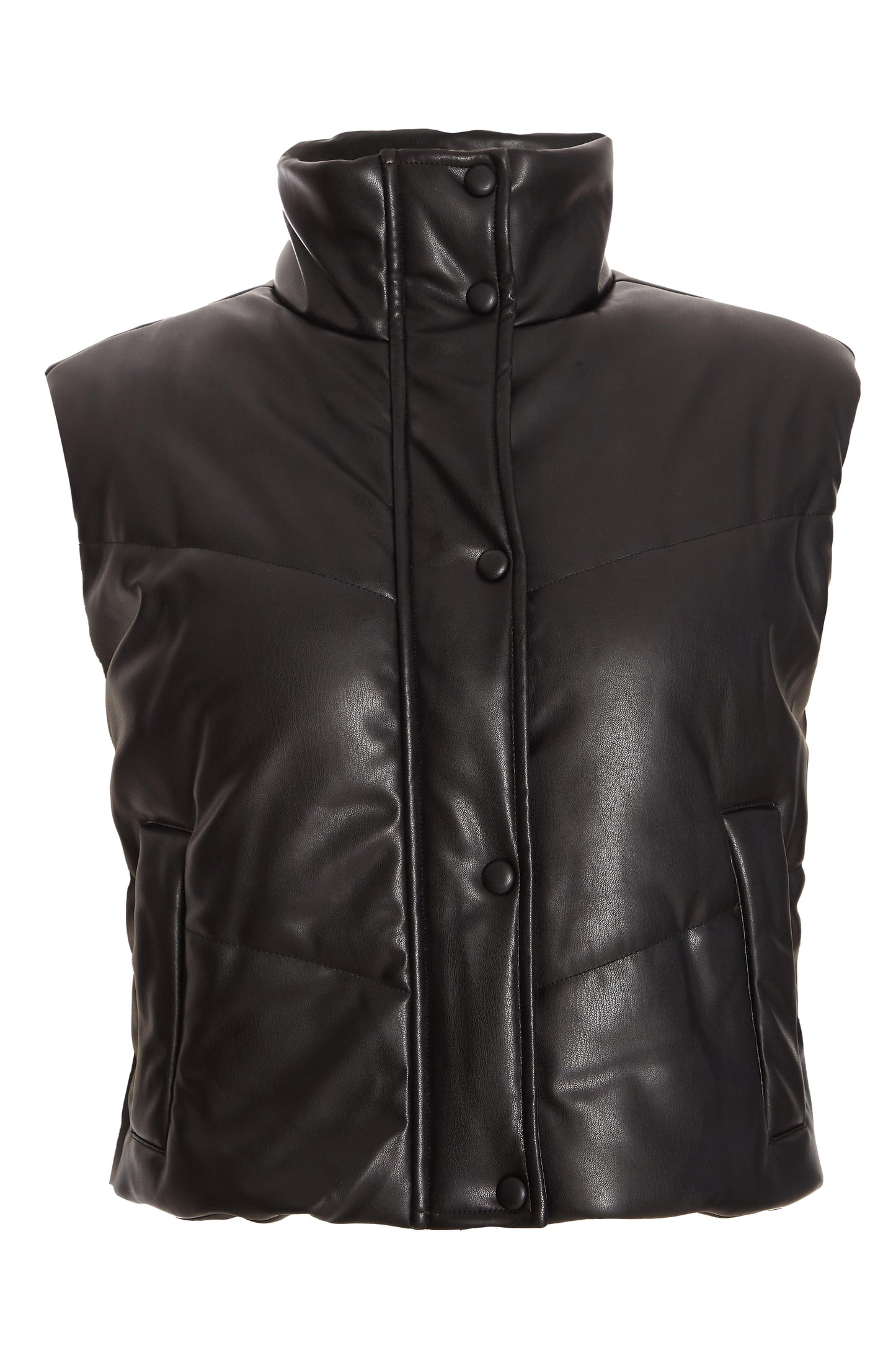 Black Short Faux Leather Gilet