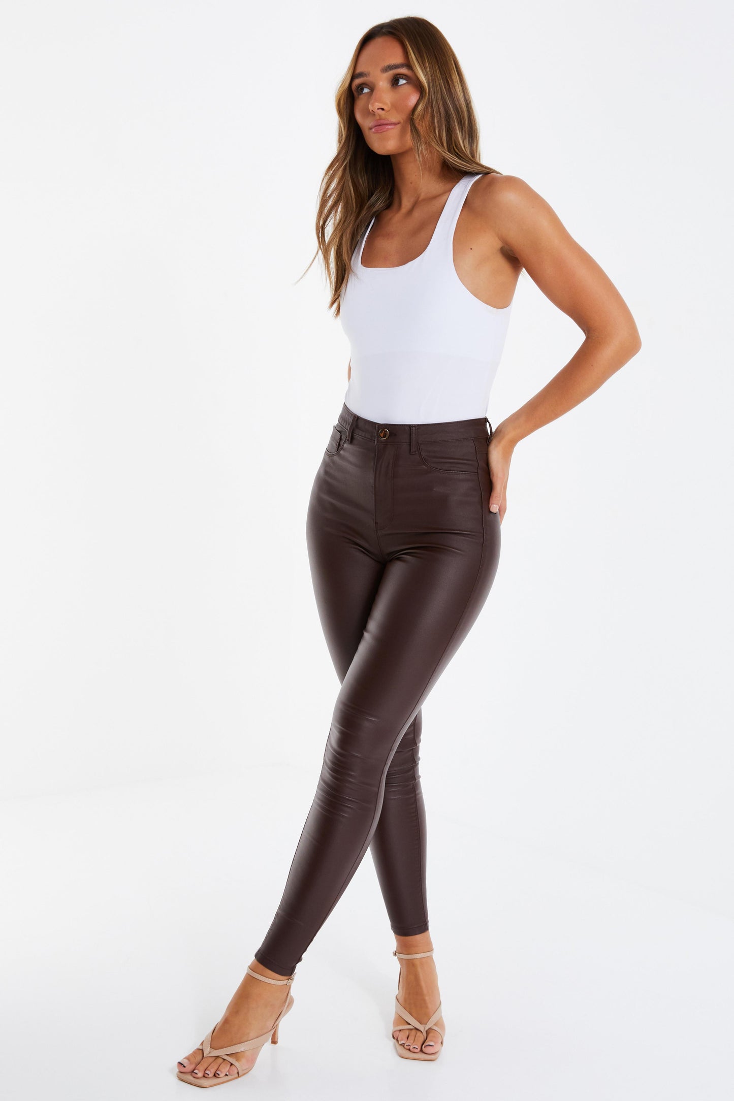 Brown Faux Leather Skinny Jeans