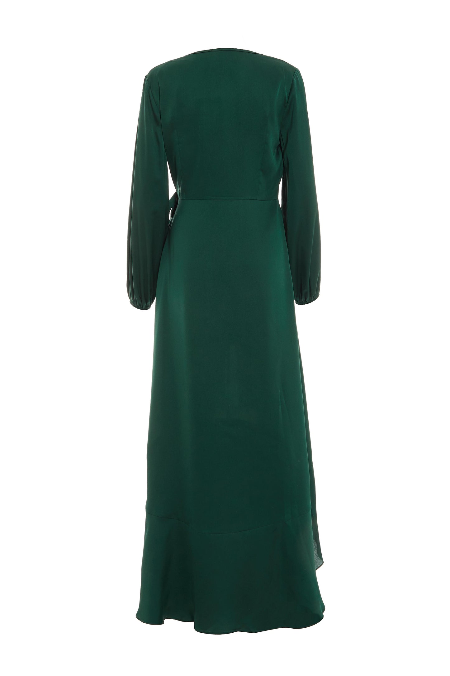 Green Satin Wrap Midi Dress