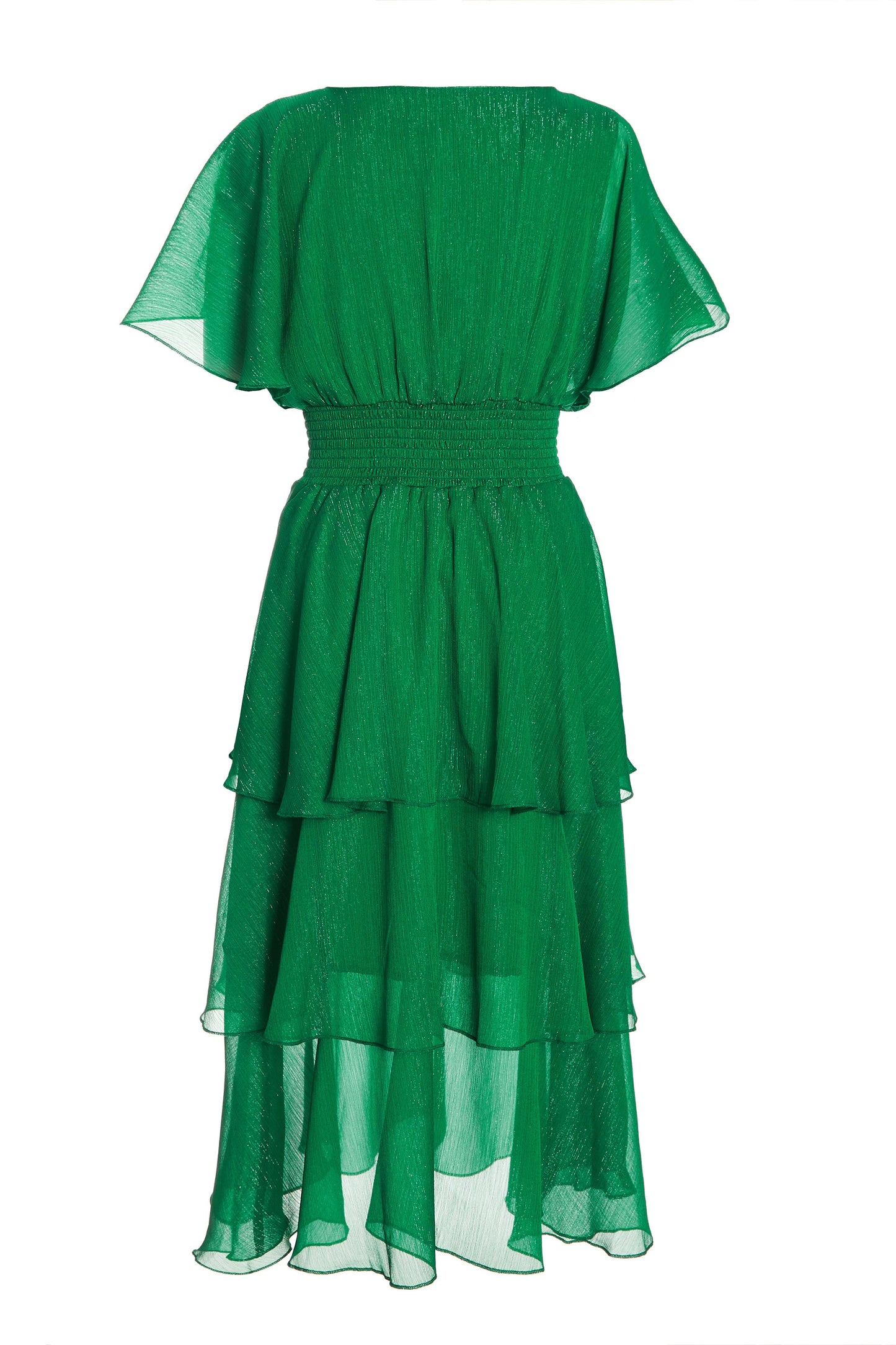 Green Chiffon Tiered Midi Dress