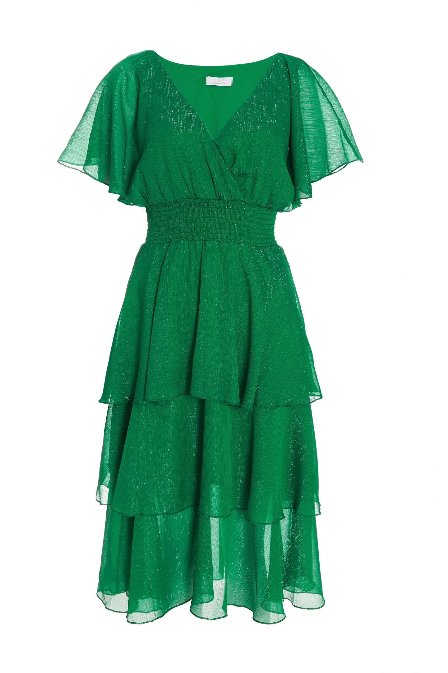 Green Chiffon Tiered Midi Dress