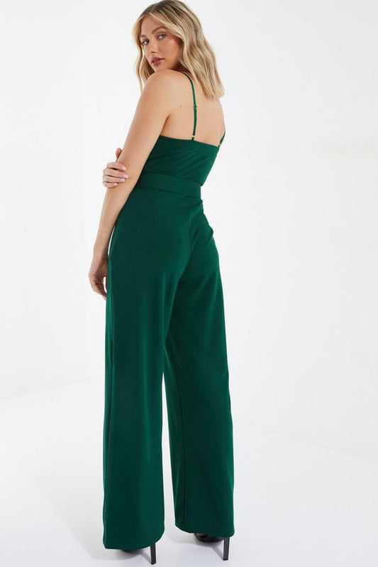 Bottle Green Belted Palazzo Jumpsuit